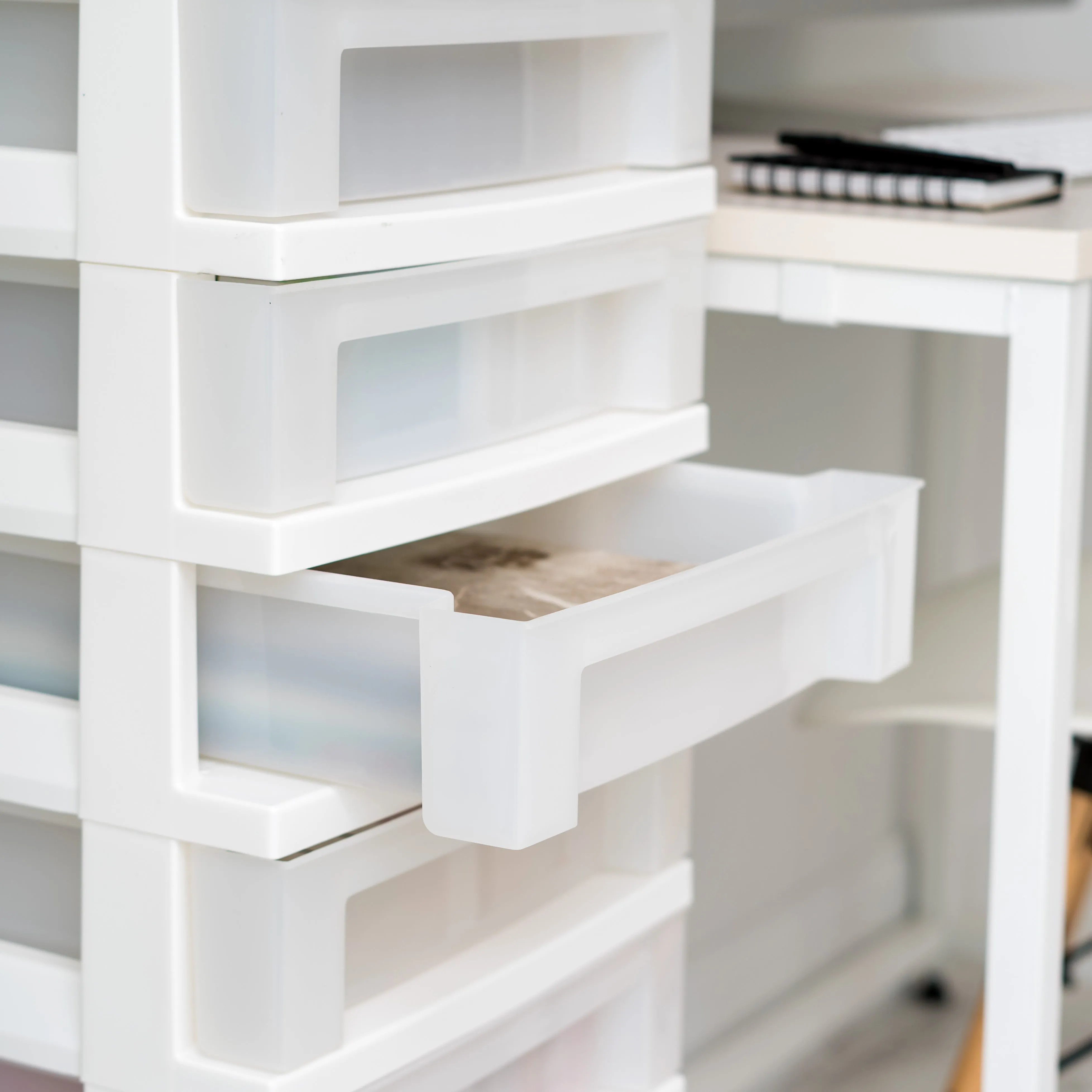 9-Drawer Storage Cart with Organizer Top, White/Pearl