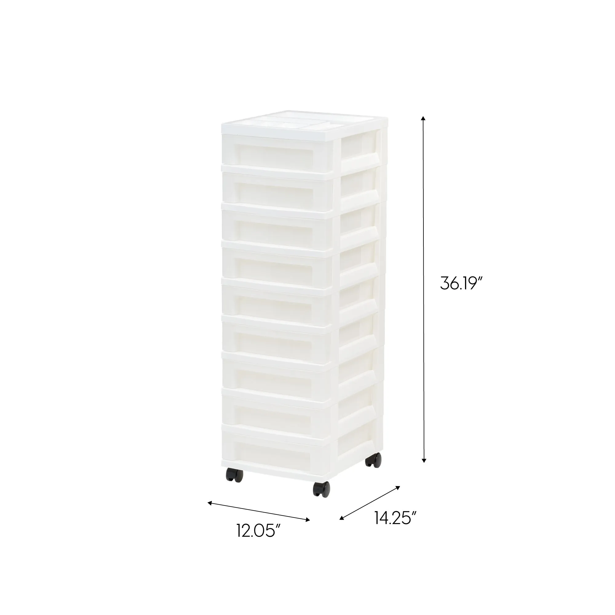 9-Drawer Storage Cart with Organizer Top, White/Pearl