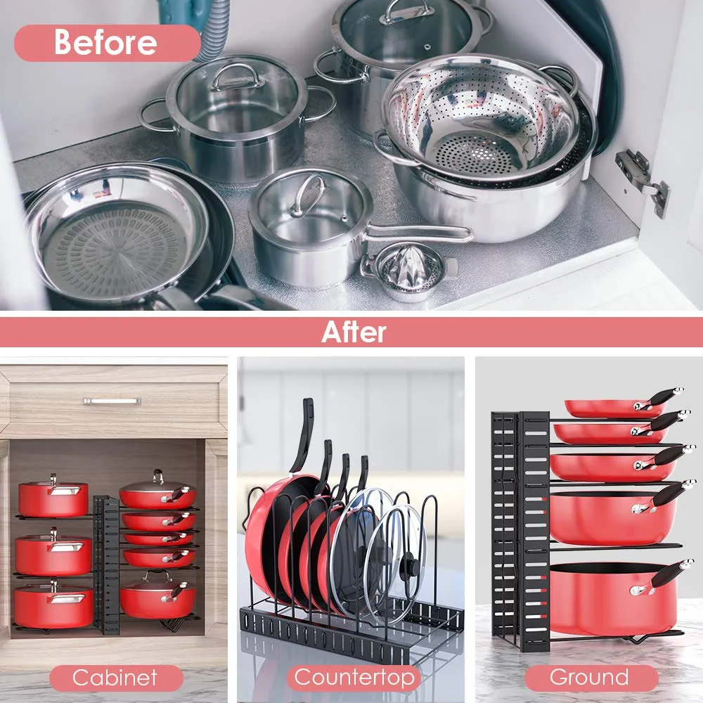 Adjustable 8 Tier Pan and Pot Lid Holder Rack