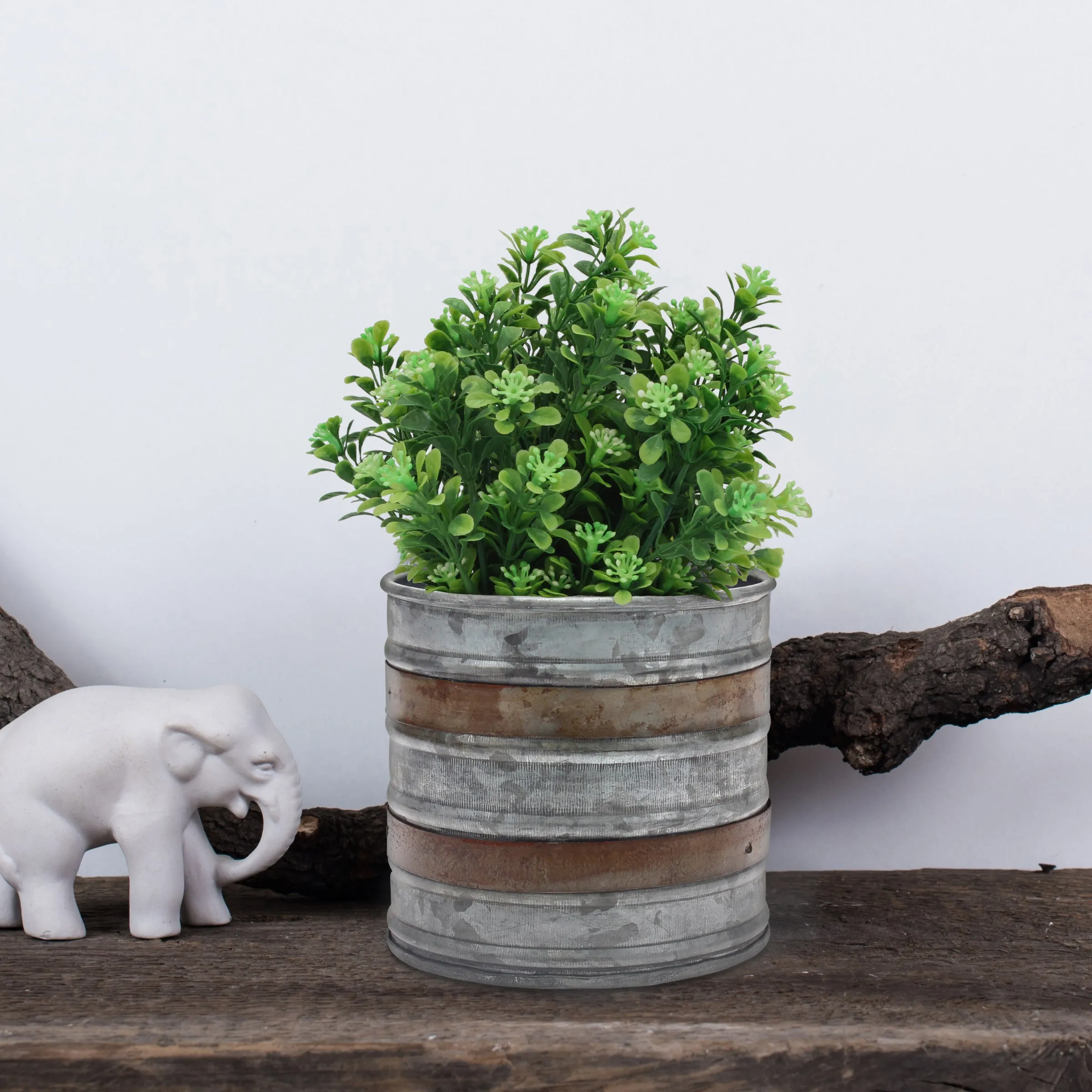 Aged Galvanized Metal Container with Rust Trim Detail
