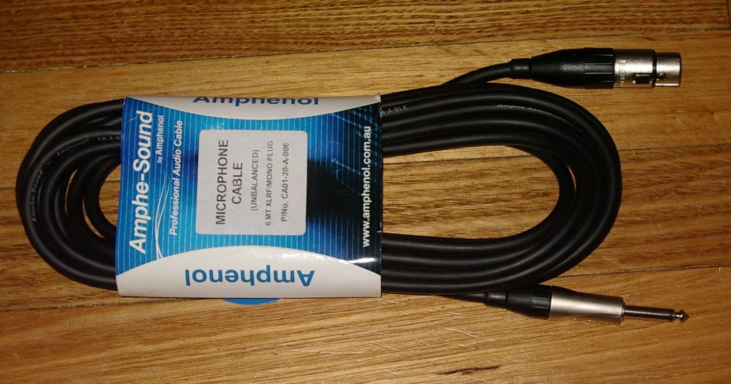 Amphenol 6metre Audio Cable 6.3mm Mono Phone Plug - XLR - Part # LA8016
