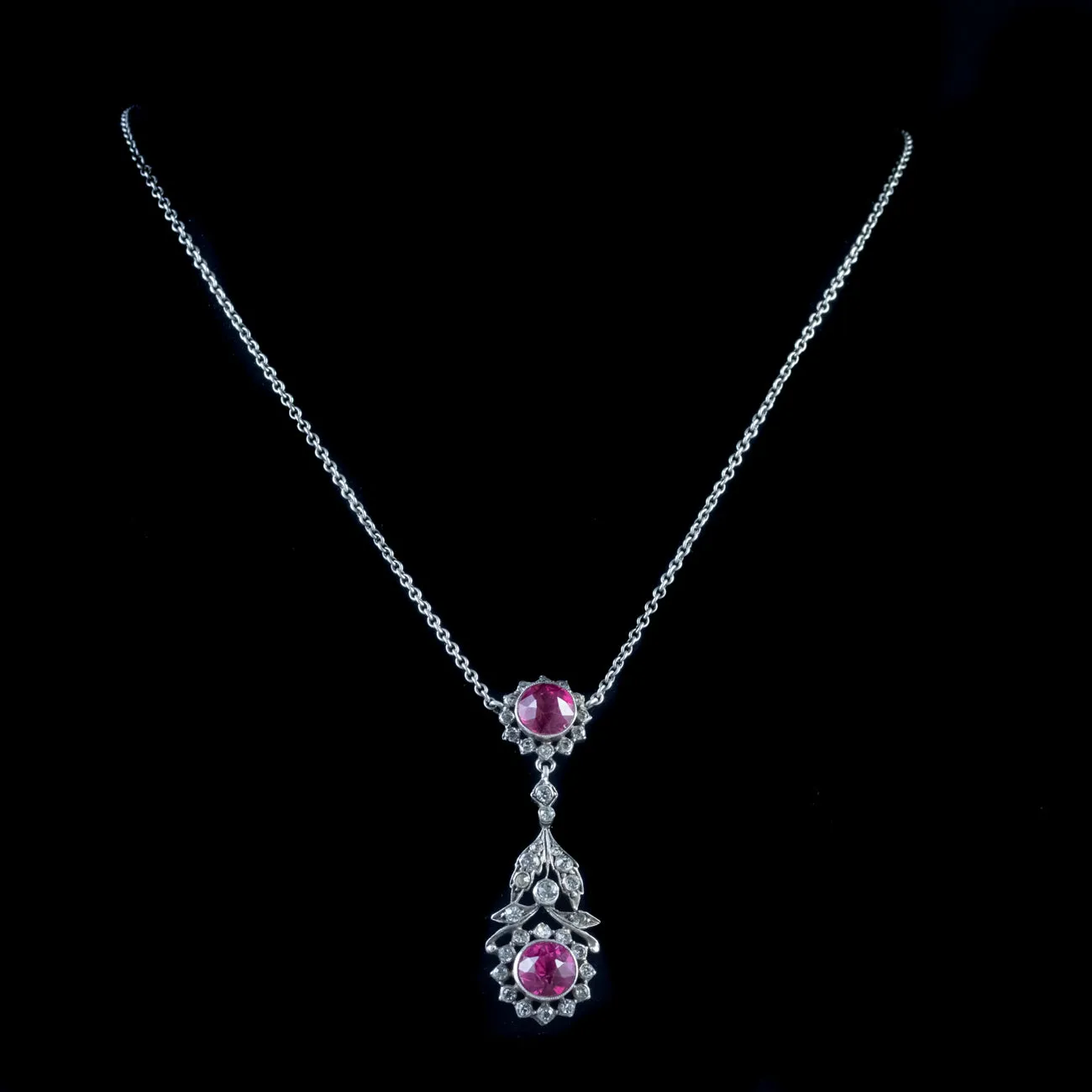 Antique Edwardian Pink Paste Lavaliere Necklace Silver