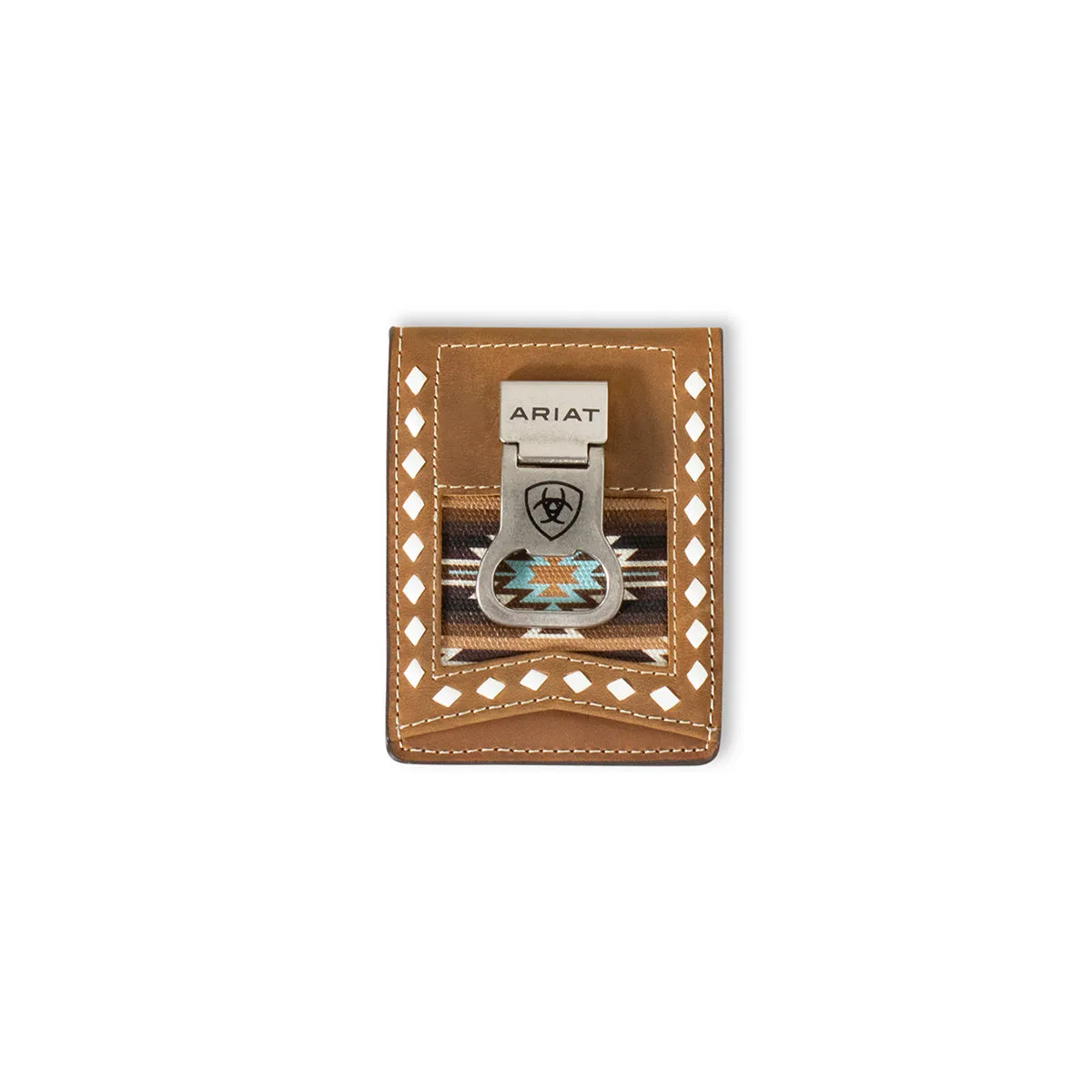 Ariat Men's Southwestern Diamond Lacing Brown Money Clip Wallet