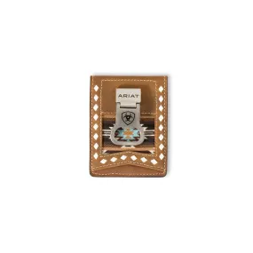 Ariat Men's Southwestern Diamond Lacing Brown Money Clip Wallet