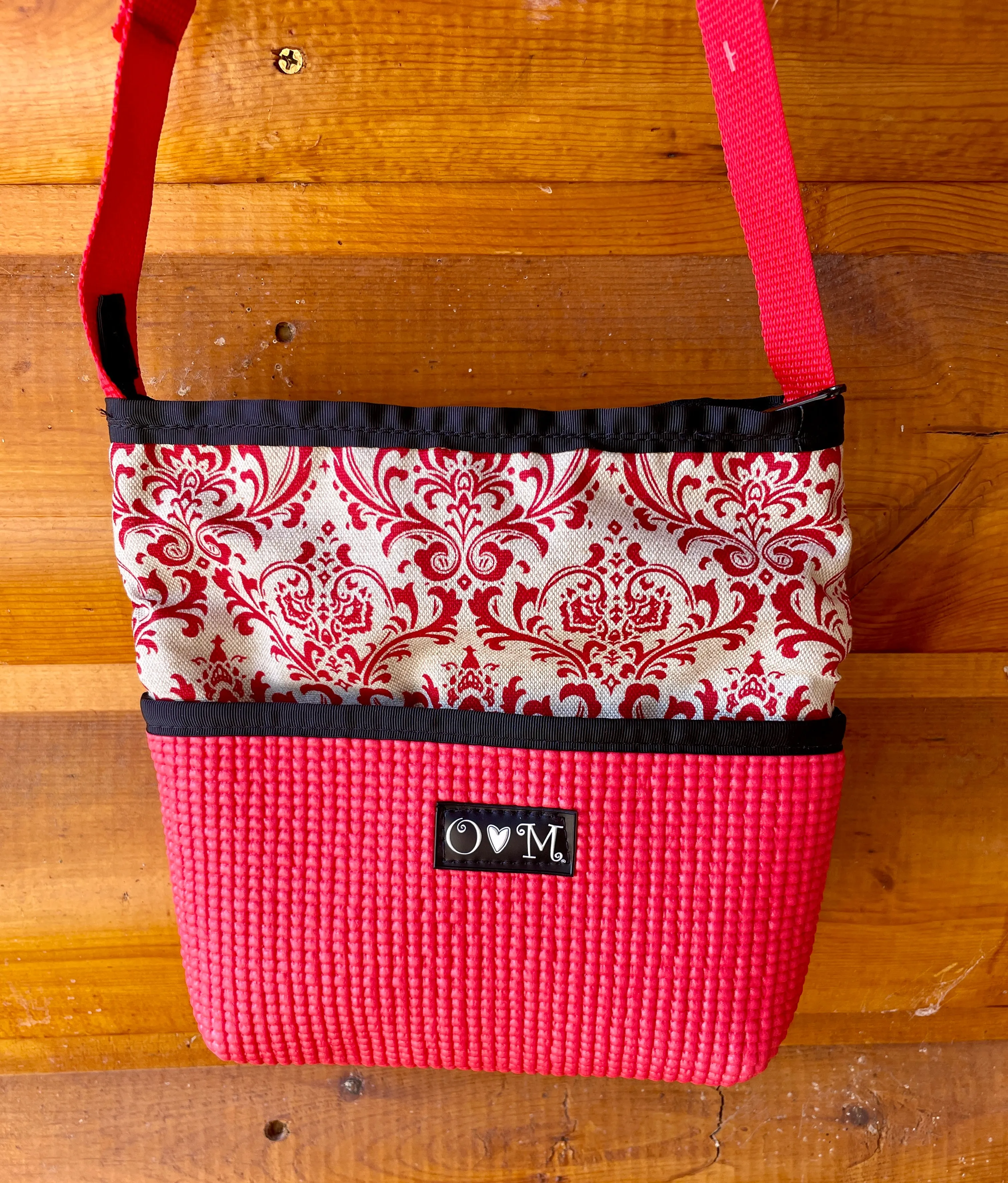 Bernie Red Crossbody Bag-Damask print Fabric