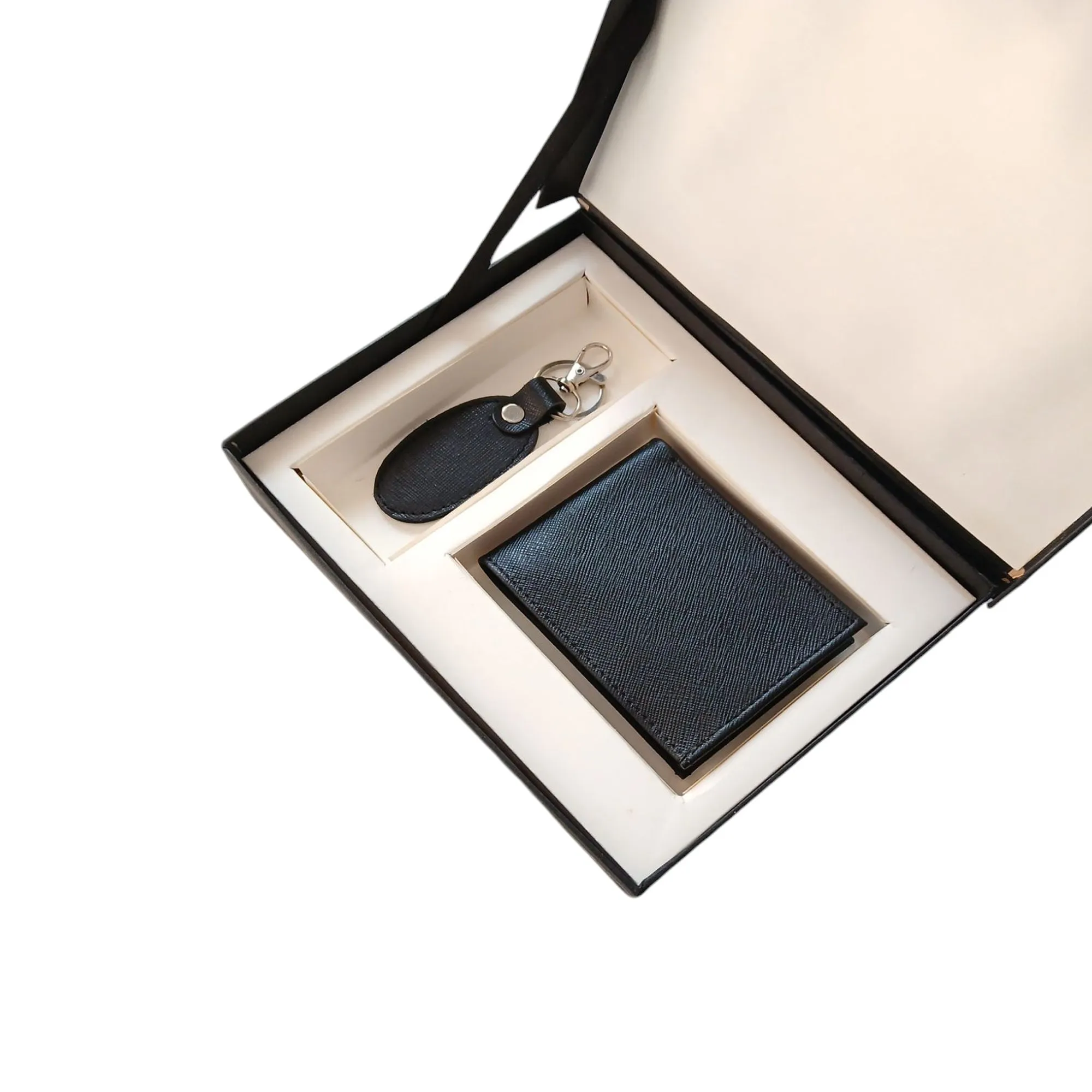 Black Textured Leather Wallet and Keyring Gift Set