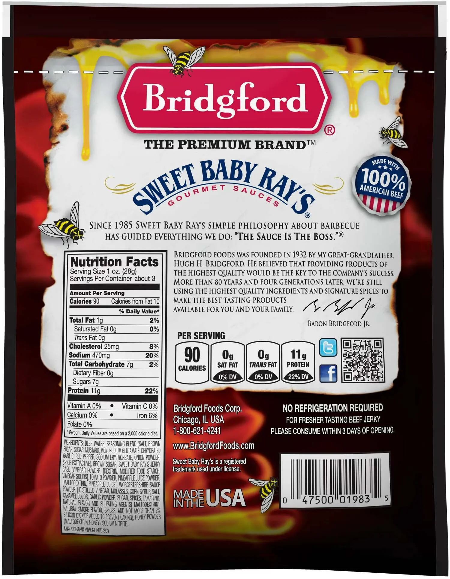 Bridgford Sweet Baby Rays Beef Jerky 2.85 oz