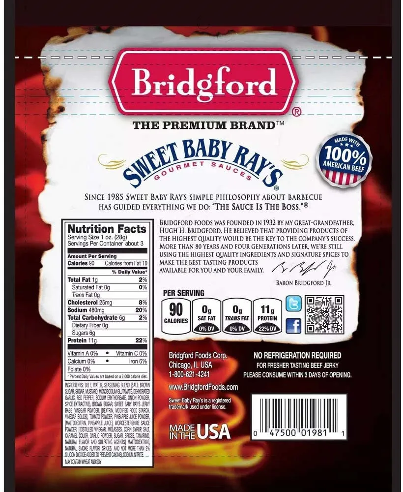Bridgford Sweet Baby Rays Beef Jerky 2.85 oz