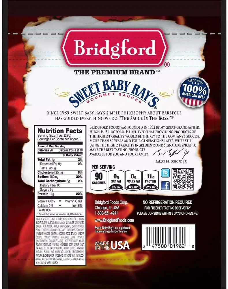 Bridgford Sweet Baby Rays Beef Jerky 2.85 oz