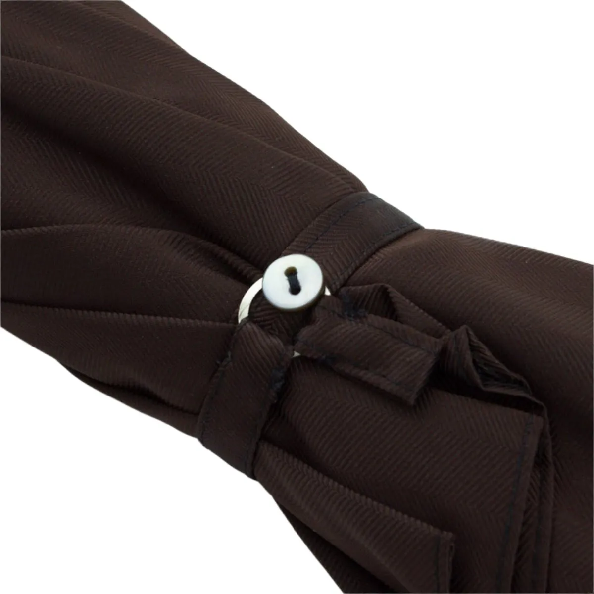 Brown Herringbone Canopy Travel Umbrella Woven Leather Handle