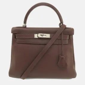Brown Taurillon Clemence Leather Kelly 28 Tote Bag