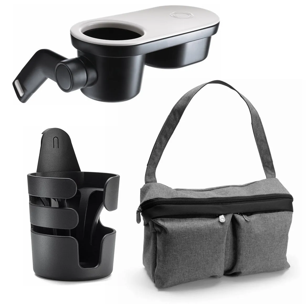 Bugaboo Fox 2 / Lynx Organizer / Snack Tray / Cup Holder Accessory Bundle - Grey Melange