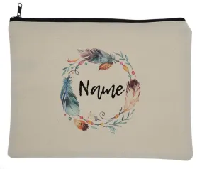 Canvas Custom Name Zipper Bag With Tribal Feathers