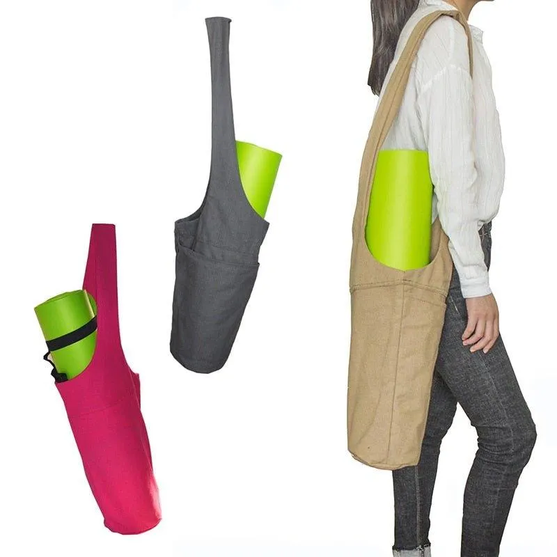 Canvas Yoga Mat Bag Tote Sling Carrier with Large Side Pocket
