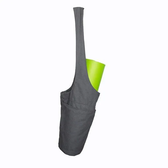 Canvas Yoga Mat Bag Tote Sling Carrier with Large Side Pocket