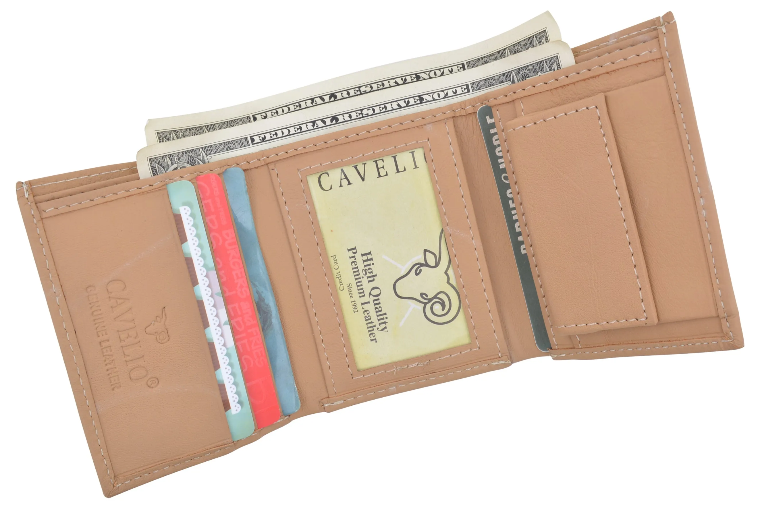 Cavelio Premium Leather Men's Small Trifold Credit Card ID Holder Wallet with Coin Pouch