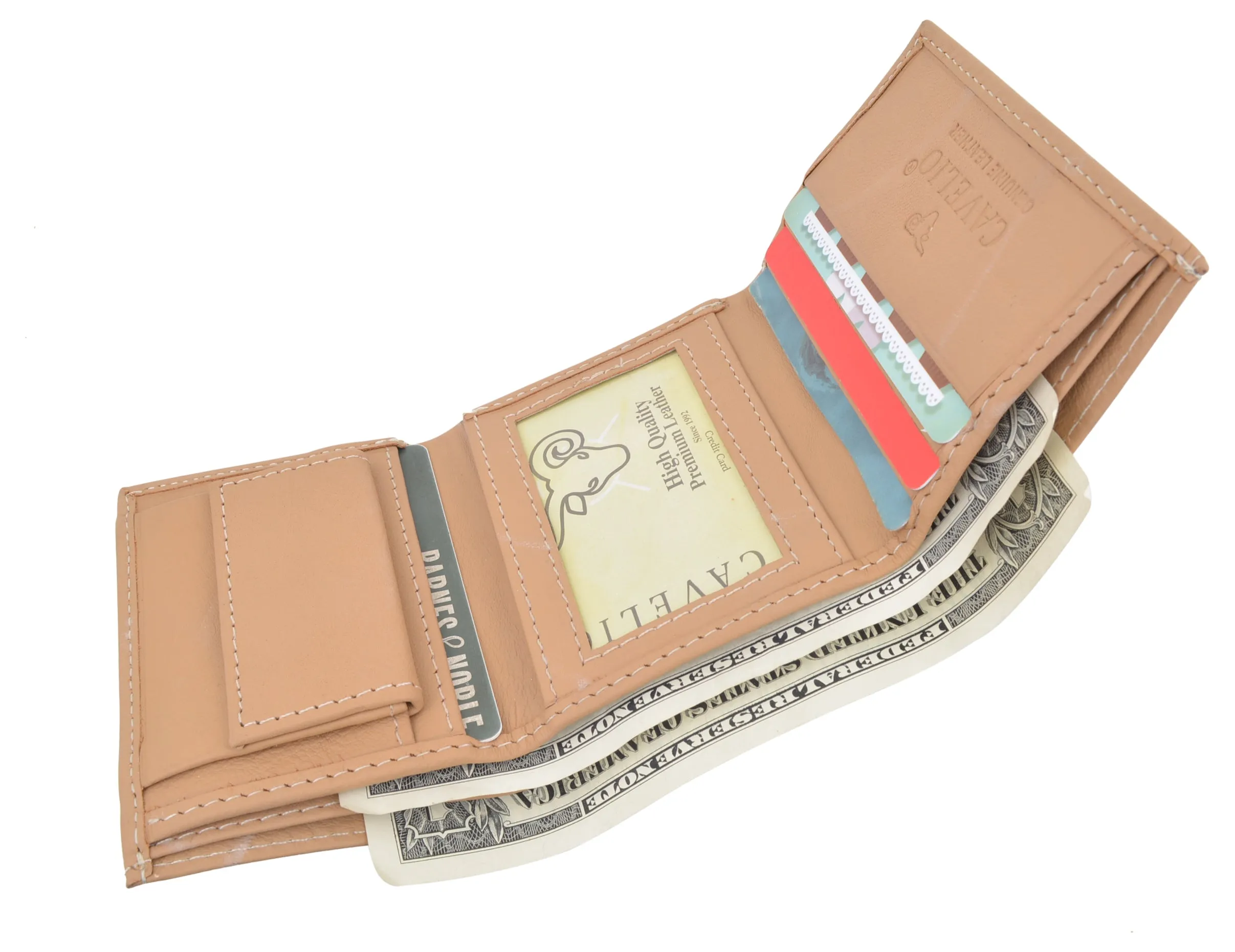 Cavelio Premium Leather Men's Small Trifold Credit Card ID Holder Wallet with Coin Pouch