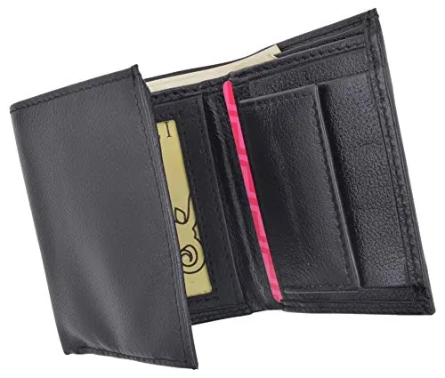 Cavelio Premium Leather Men's Small Trifold Credit Card ID Holder Wallet with Coin Pouch