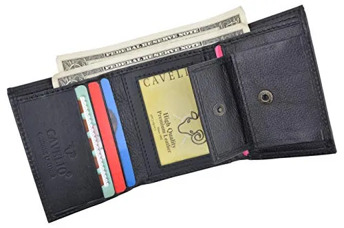 Cavelio Premium Leather Men's Small Trifold Credit Card ID Holder Wallet with Coin Pouch