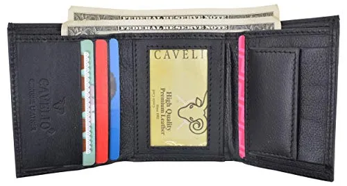 Cavelio Premium Leather Men's Small Trifold Credit Card ID Holder Wallet with Coin Pouch