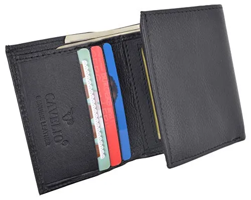 Cavelio Premium Leather Men's Small Trifold Credit Card ID Holder Wallet with Coin Pouch