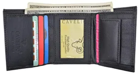Cavelio Premium Leather Men's Small Trifold Credit Card ID Holder Wallet with Coin Pouch