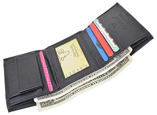 Cavelio Premium Leather Men's Small Trifold Credit Card ID Holder Wallet with Coin Pouch