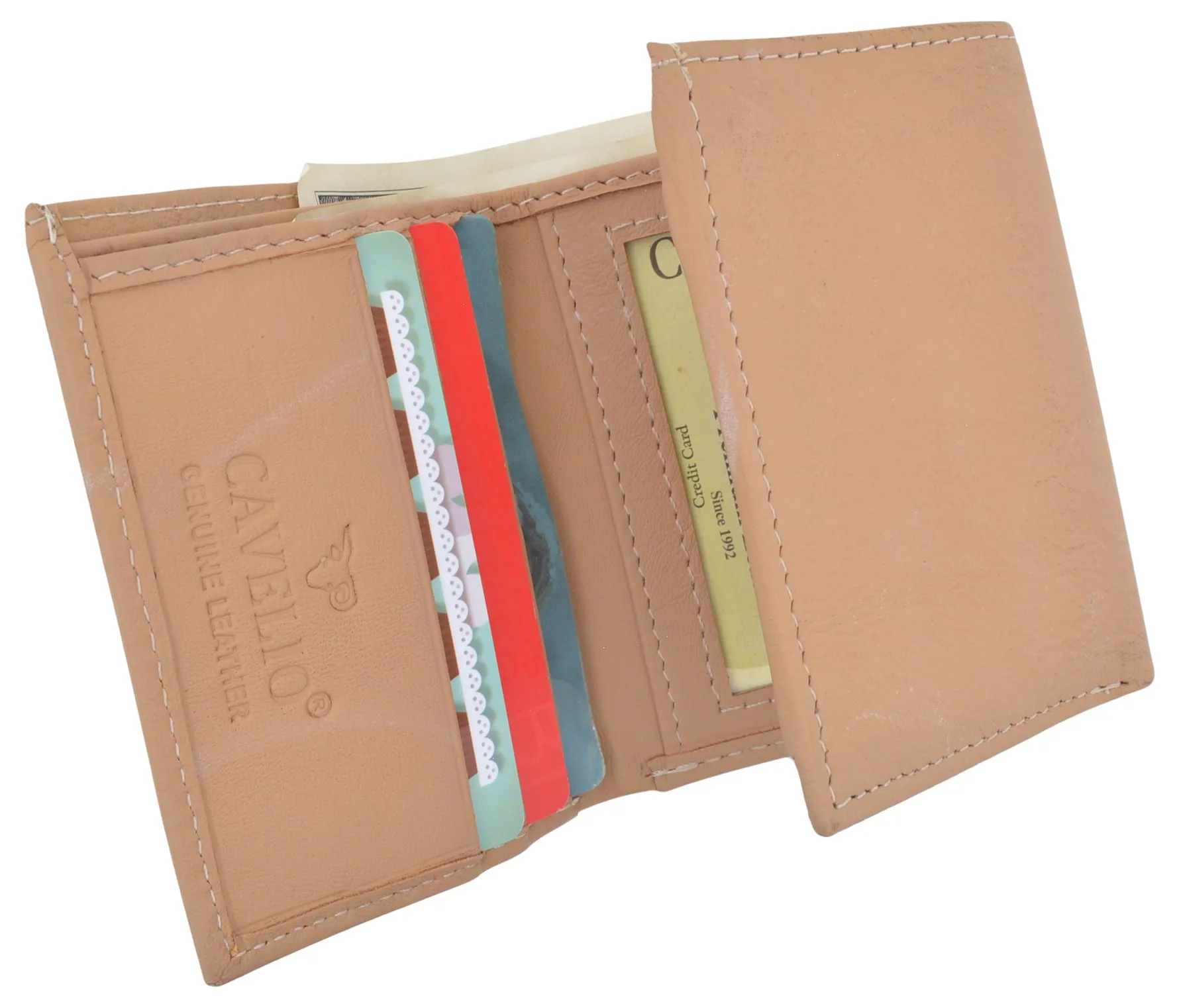 Cavelio Premium Leather Men's Small Trifold Credit Card ID Holder Wallet with Coin Pouch