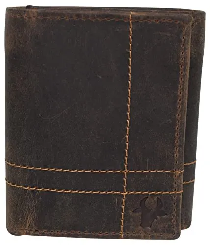 CAZORO Men's RFID Blocking Vintage Genuine Leather Classic Trifold Wallet for Men with Box