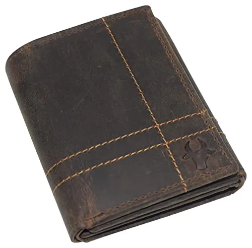 CAZORO Men's RFID Blocking Vintage Genuine Leather Classic Trifold Wallet for Men with Box