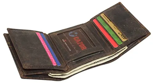 CAZORO Men's RFID Blocking Vintage Genuine Leather Classic Trifold Wallet for Men with Box
