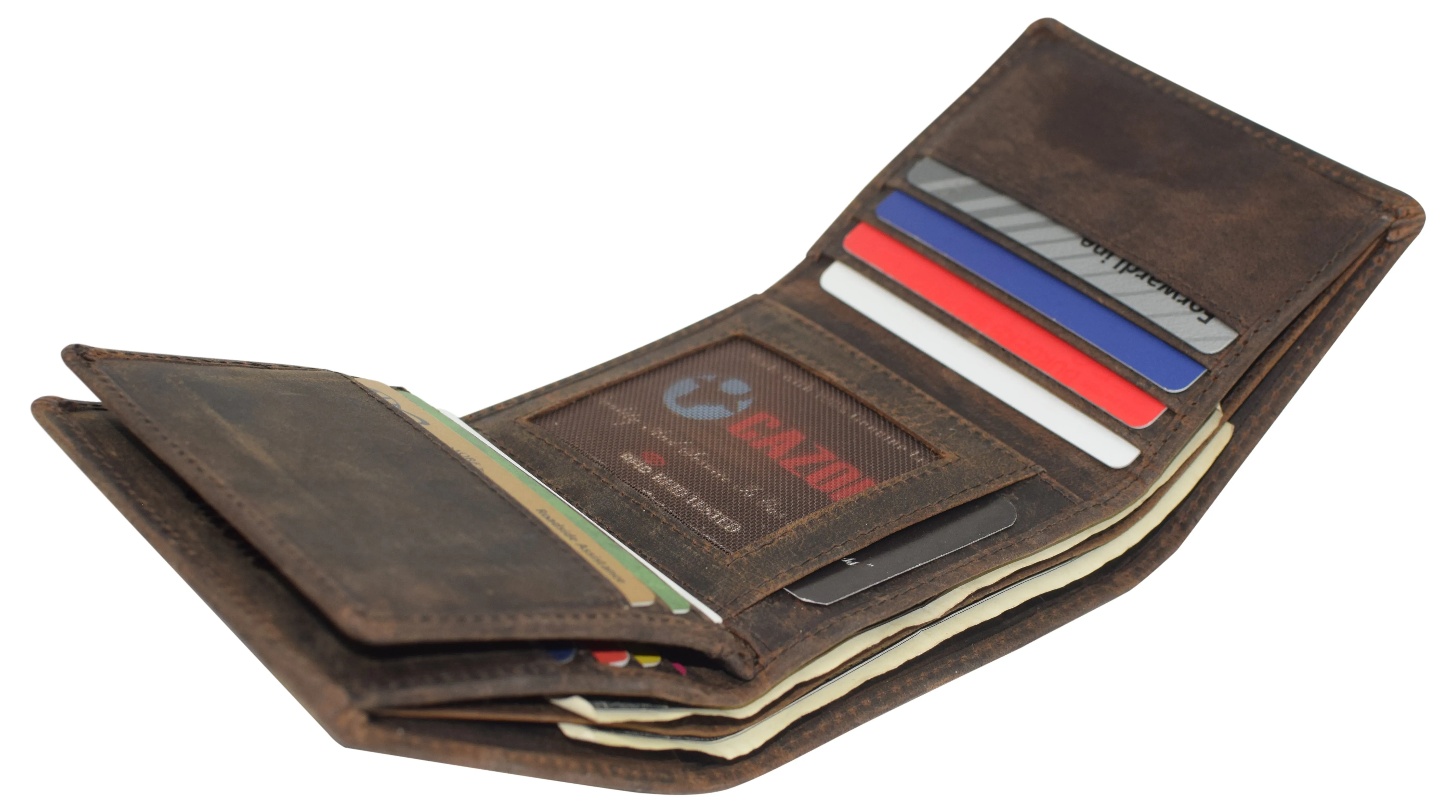 CAZORO Men's RFID Blocking Vintage Genuine Leather Classic Trifold Wallet for Men with Box