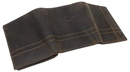 CAZORO Men's RFID Blocking Vintage Genuine Leather Classic Trifold Wallet for Men with Box