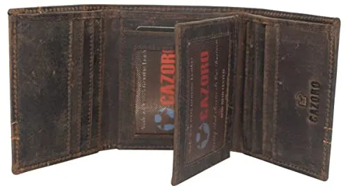 CAZORO Men's RFID Blocking Vintage Genuine Leather Classic Trifold Wallet for Men with Box