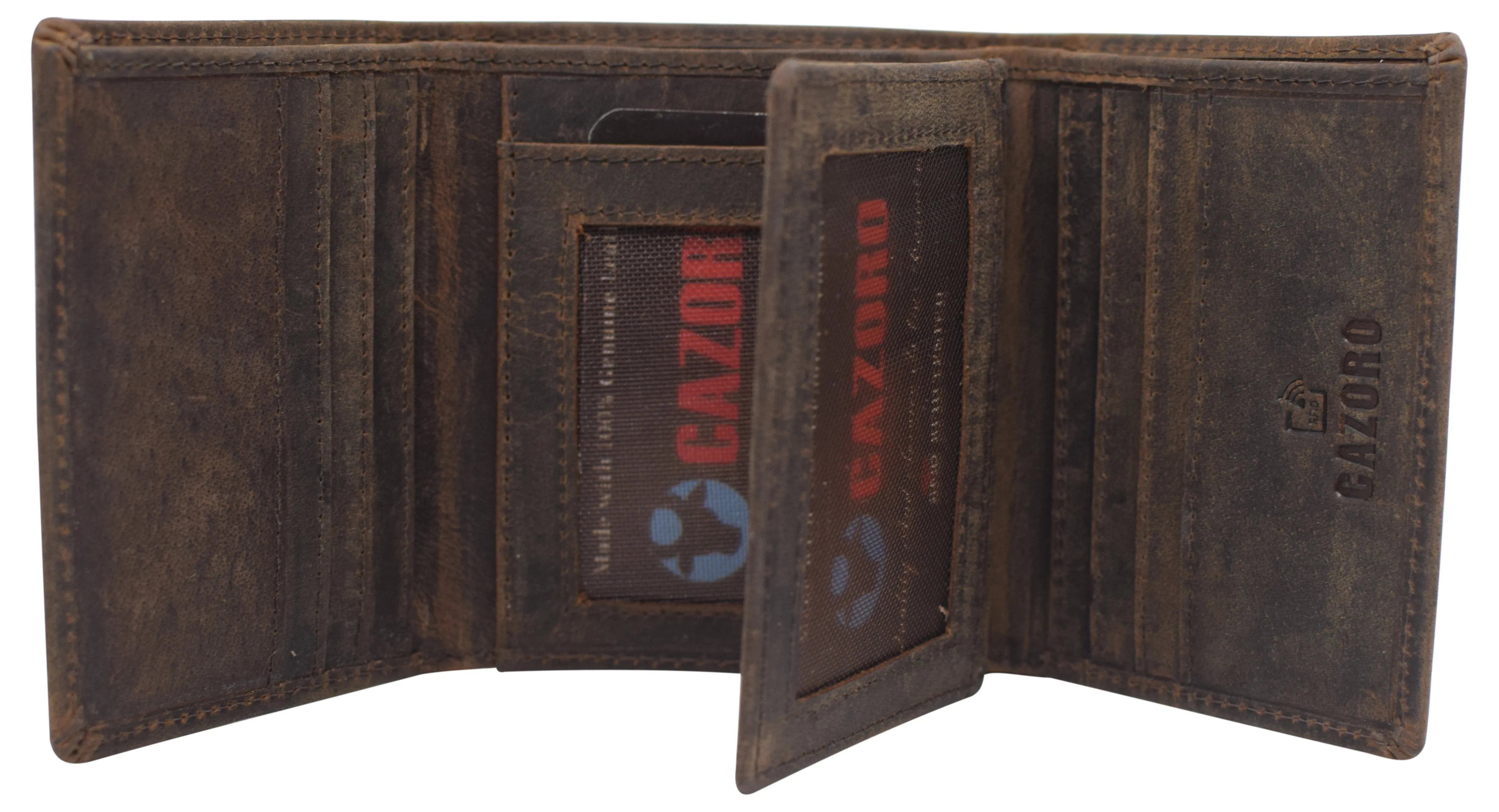 CAZORO Men's RFID Blocking Vintage Genuine Leather Classic Trifold Wallet for Men with Box