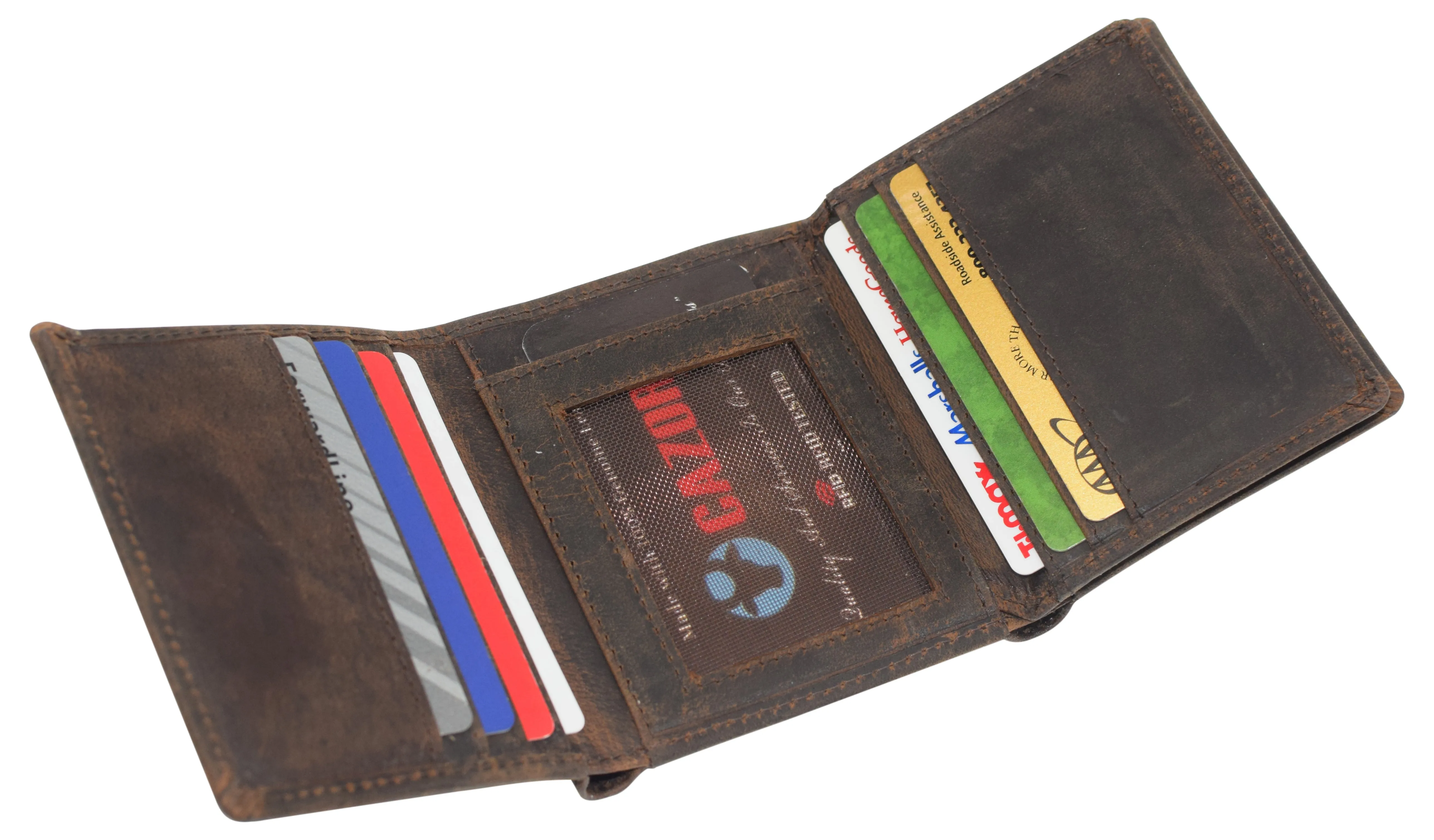 CAZORO Men's RFID Blocking Vintage Genuine Leather Classic Trifold Wallet for Men with Box