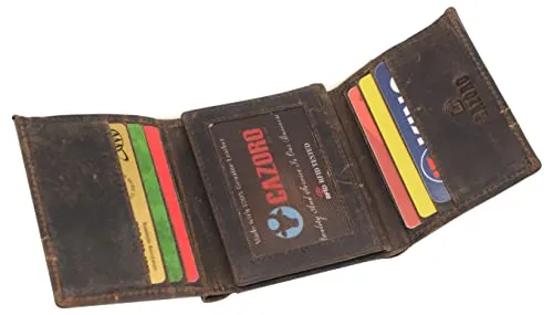 CAZORO Men's RFID Blocking Vintage Genuine Leather Classic Trifold Wallet for Men with Box