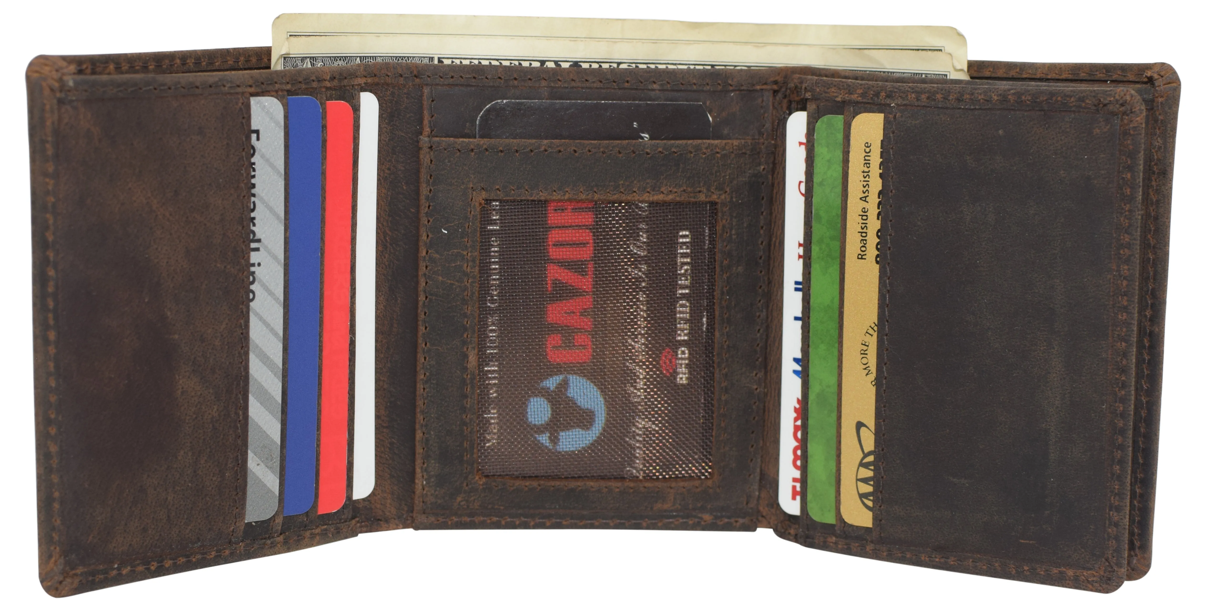 CAZORO Men's RFID Blocking Vintage Genuine Leather Classic Trifold Wallet for Men with Box