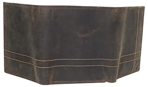 CAZORO Men's RFID Blocking Vintage Genuine Leather Classic Trifold Wallet for Men with Box