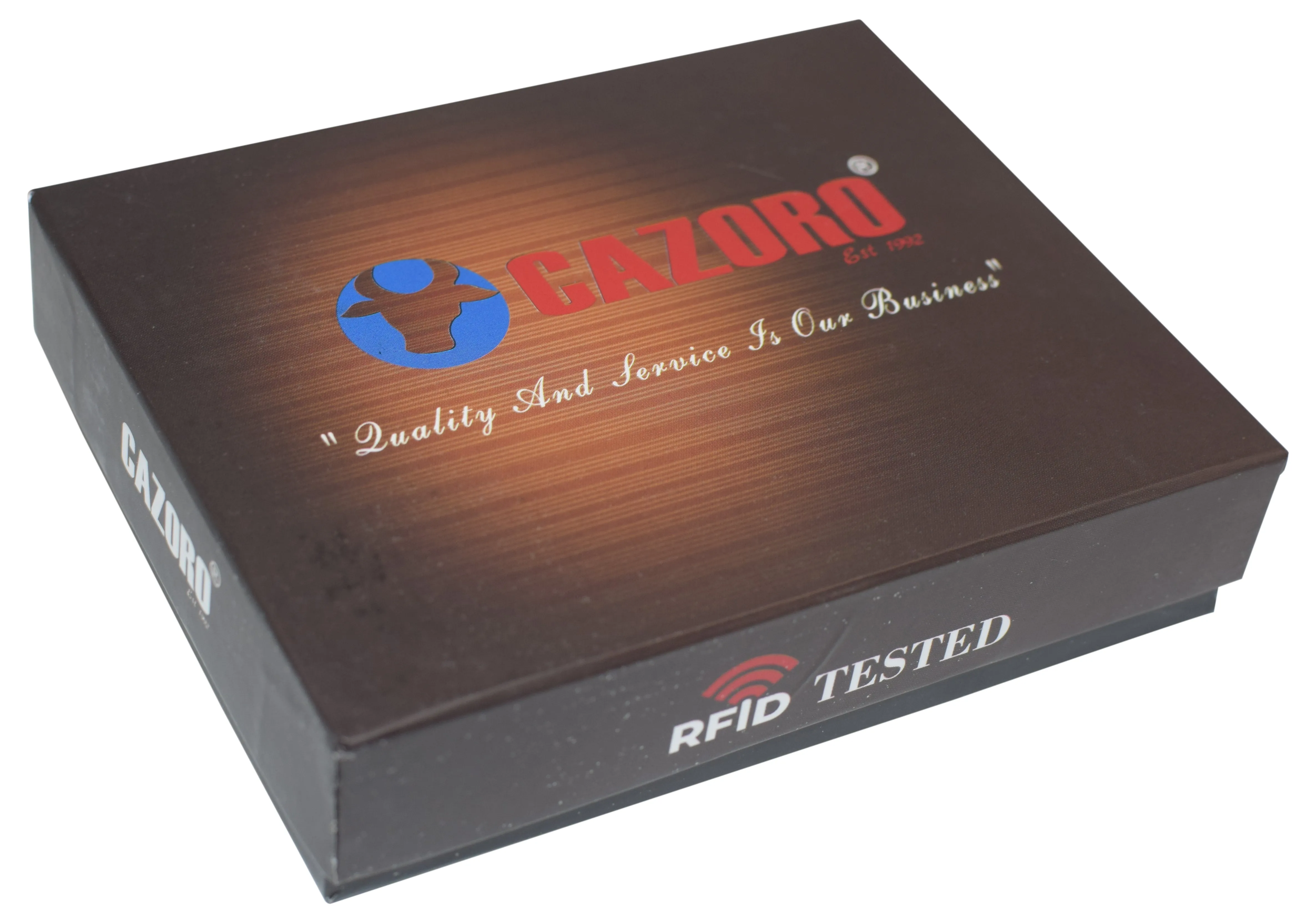 CAZORO Men's RFID Blocking Vintage Genuine Leather Classic Trifold Wallet for Men with Box