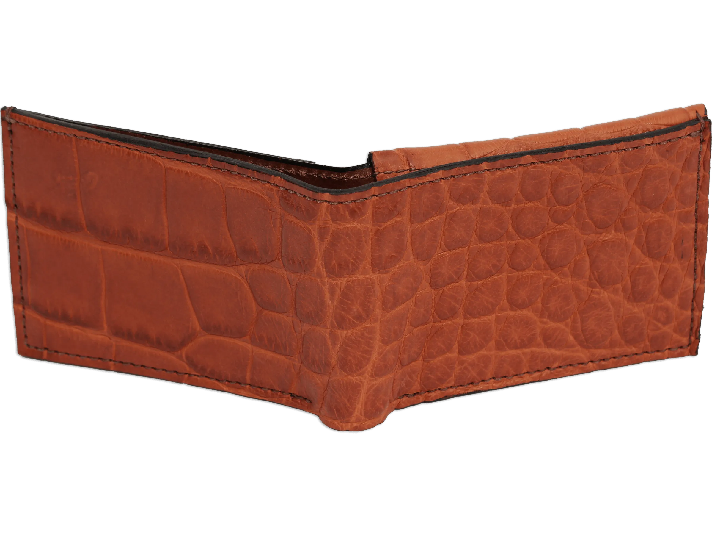 Cognac Alligator Luxury Designer Exotic Bifold Wallet With Flip Up ID Window