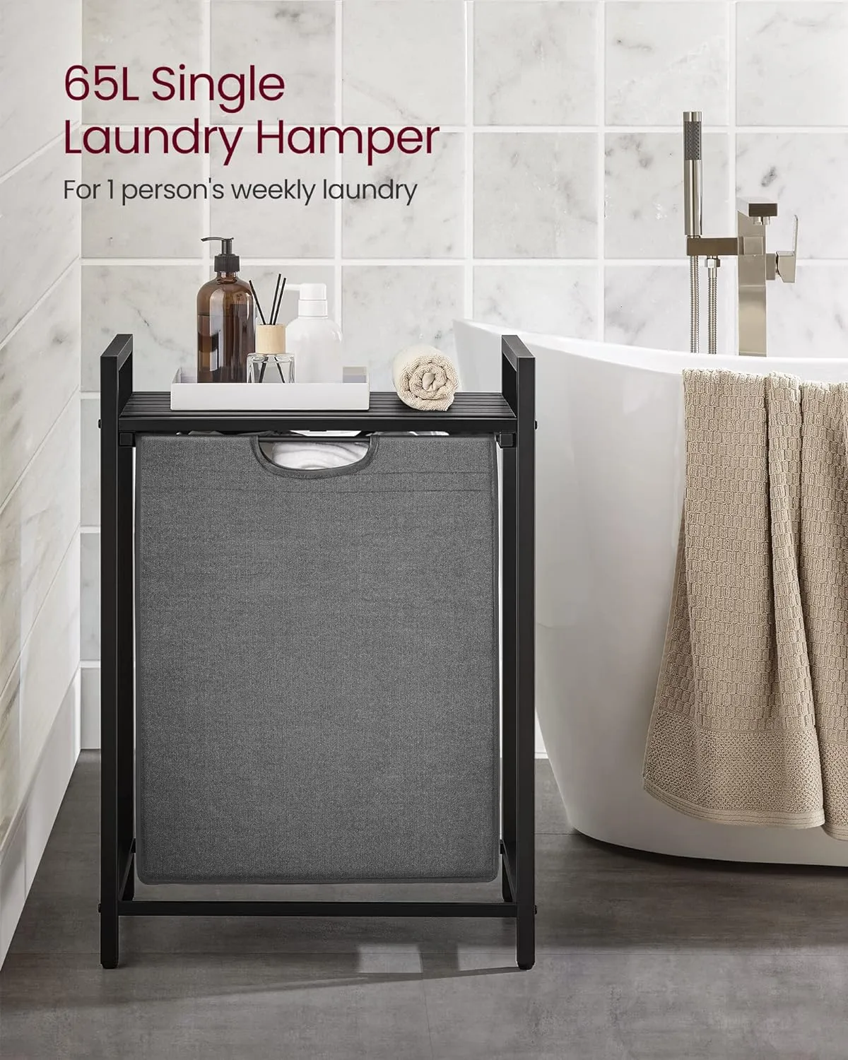Compact 65L Laundry Hamper with Shelf & Pull-Out Bag - VASAGLE