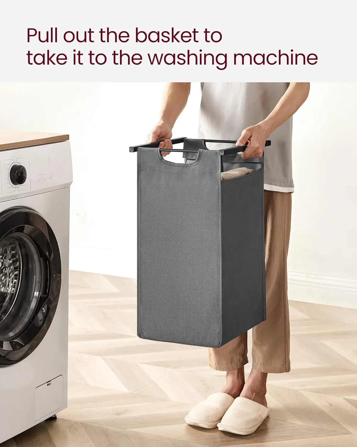 Compact 65L Laundry Hamper with Shelf & Pull-Out Bag - VASAGLE