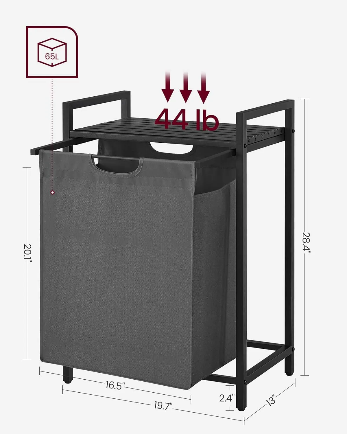 Compact 65L Laundry Hamper with Shelf & Pull-Out Bag - VASAGLE