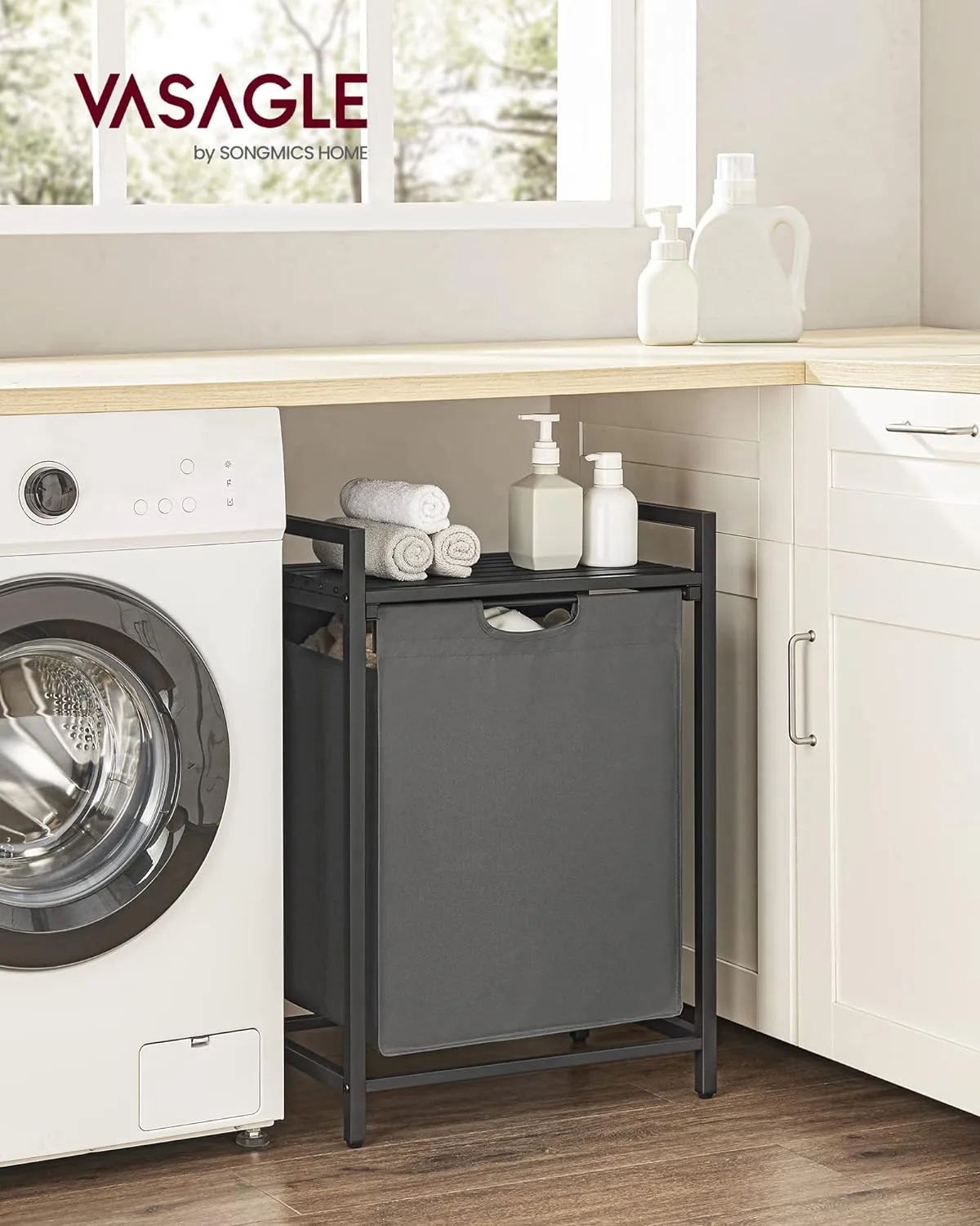 Compact 65L Laundry Hamper with Shelf & Pull-Out Bag - VASAGLE