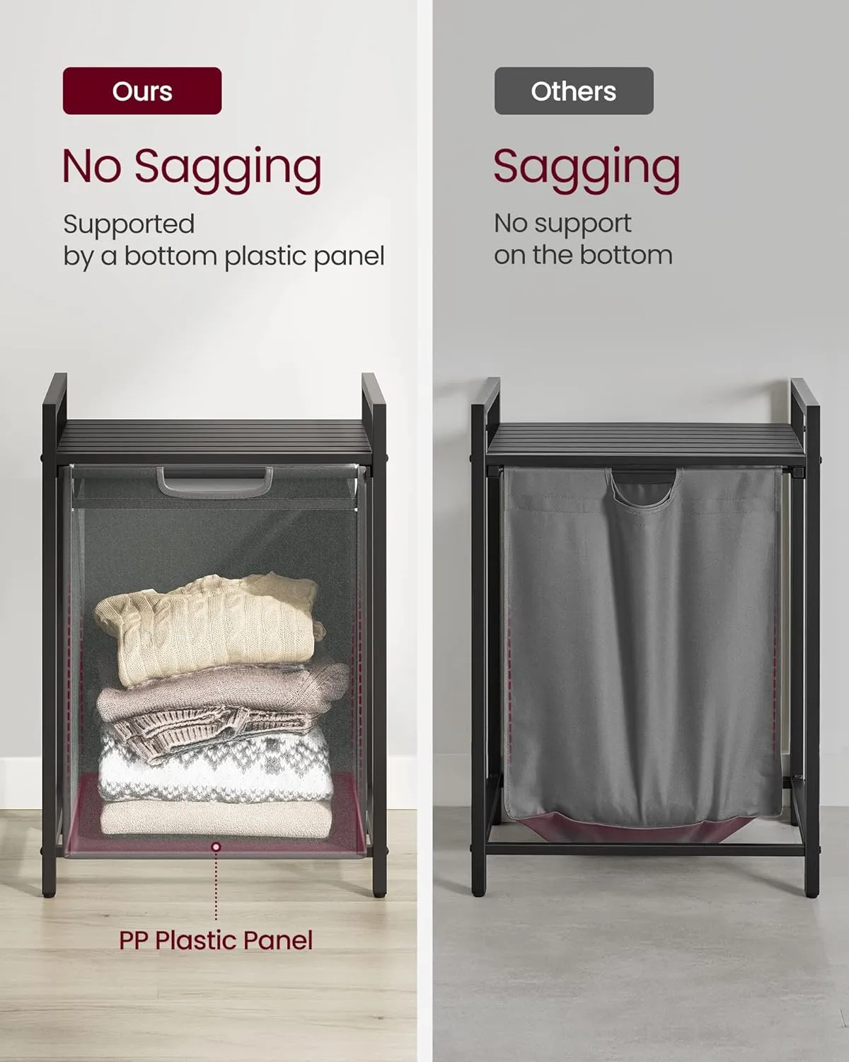 Compact 65L Laundry Hamper with Shelf & Pull-Out Bag - VASAGLE