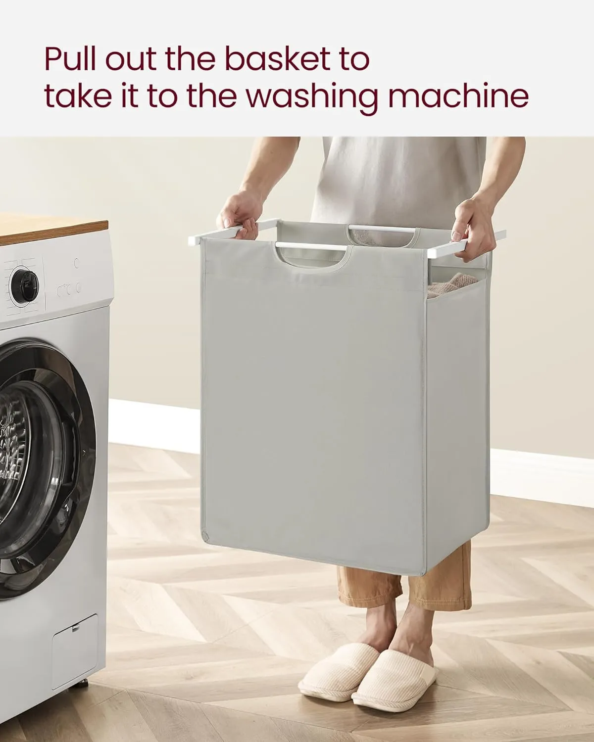 Compact White Laundry Hamper with Shelf & Bag 65L VASAGLE