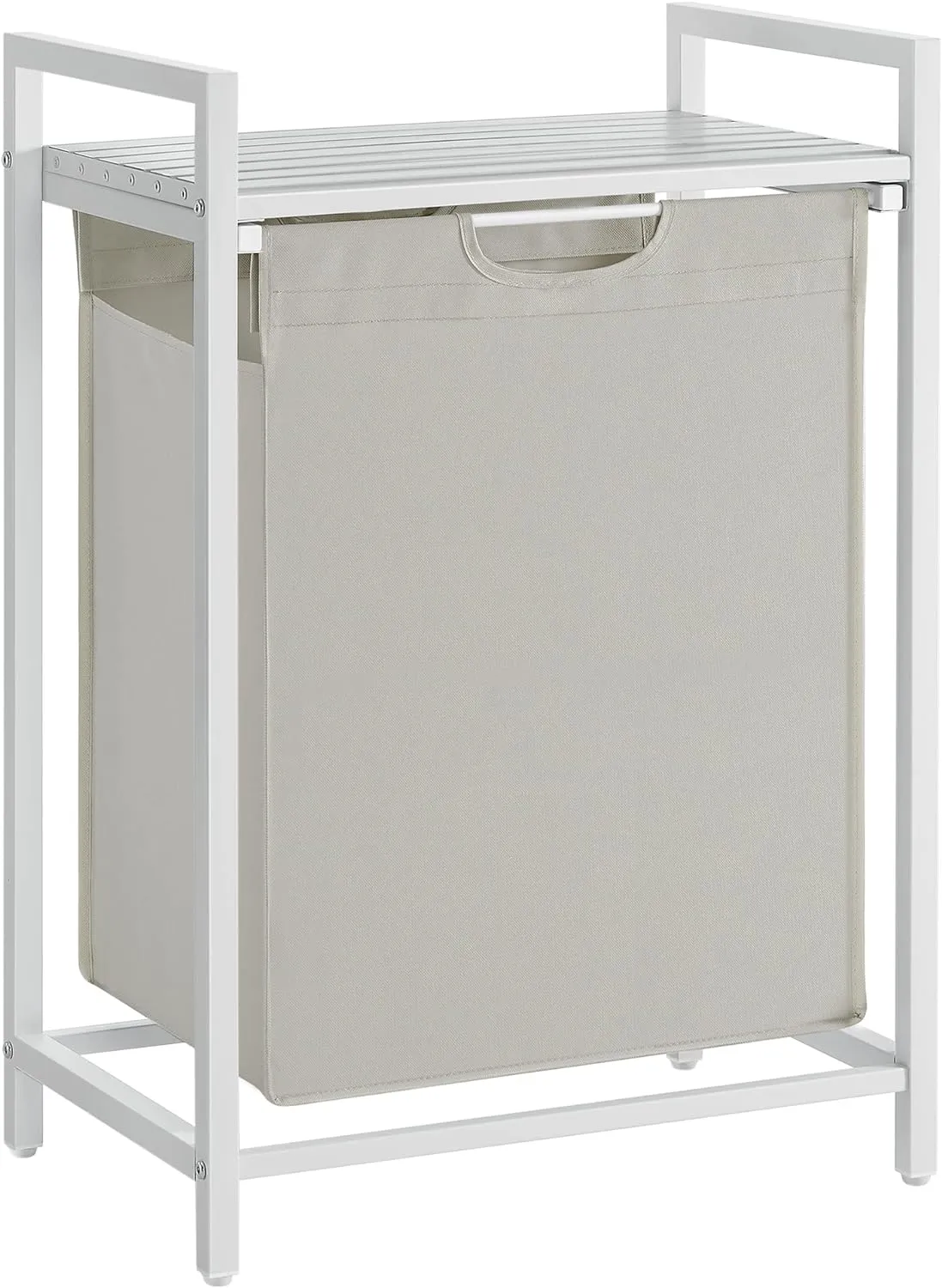 Compact White Laundry Hamper with Shelf & Bag 65L VASAGLE