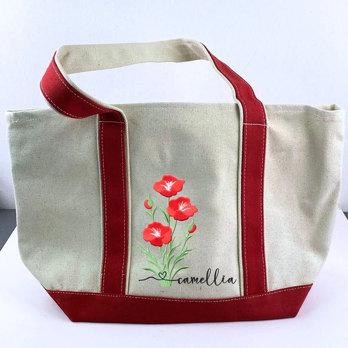 Custom Embroidered Birth Month Flower Tote Bag, Birthday Gift for Her