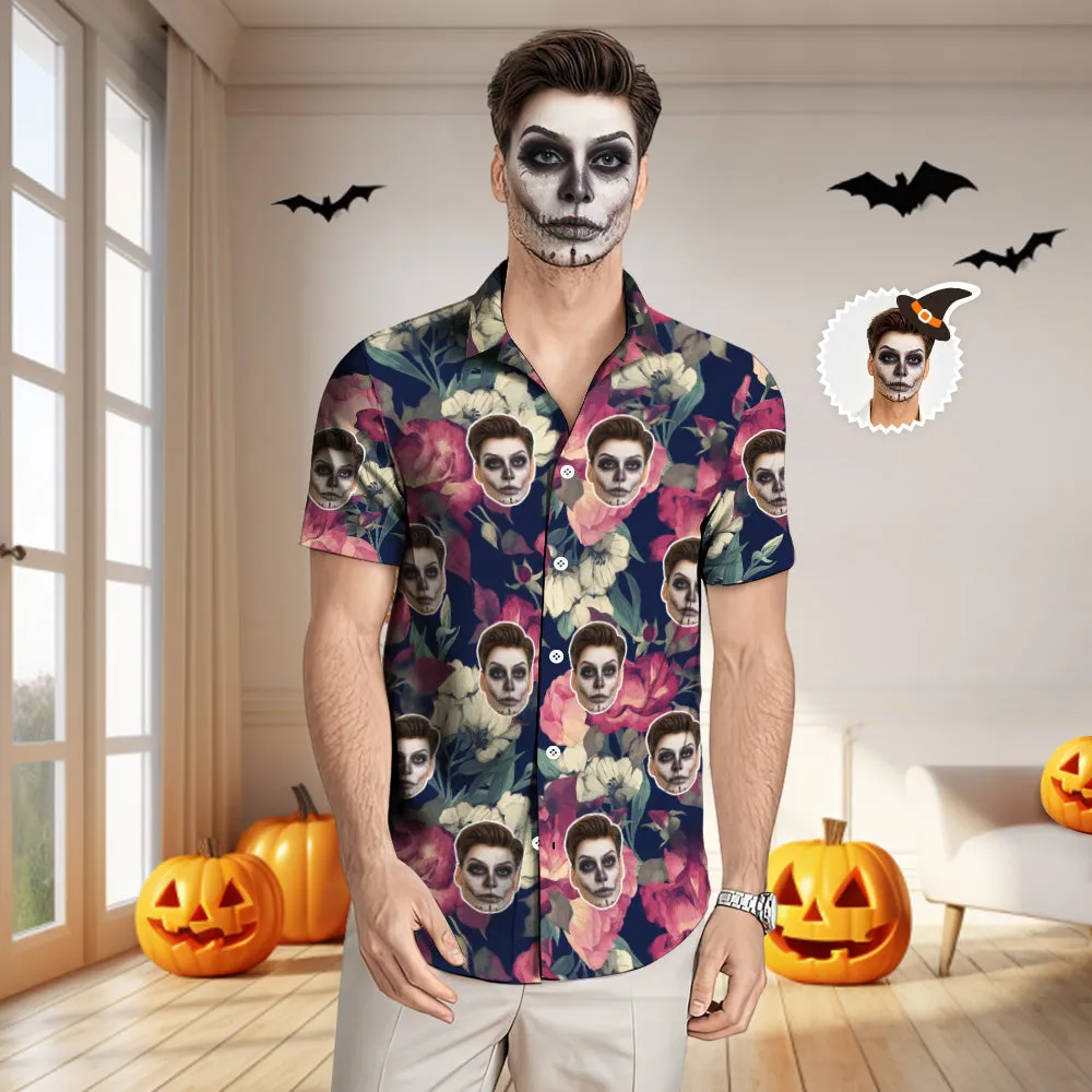 Custom Face Hawaiian Shirt Men's All Over Print Halloween Aloha Shirt Gift - Flowers